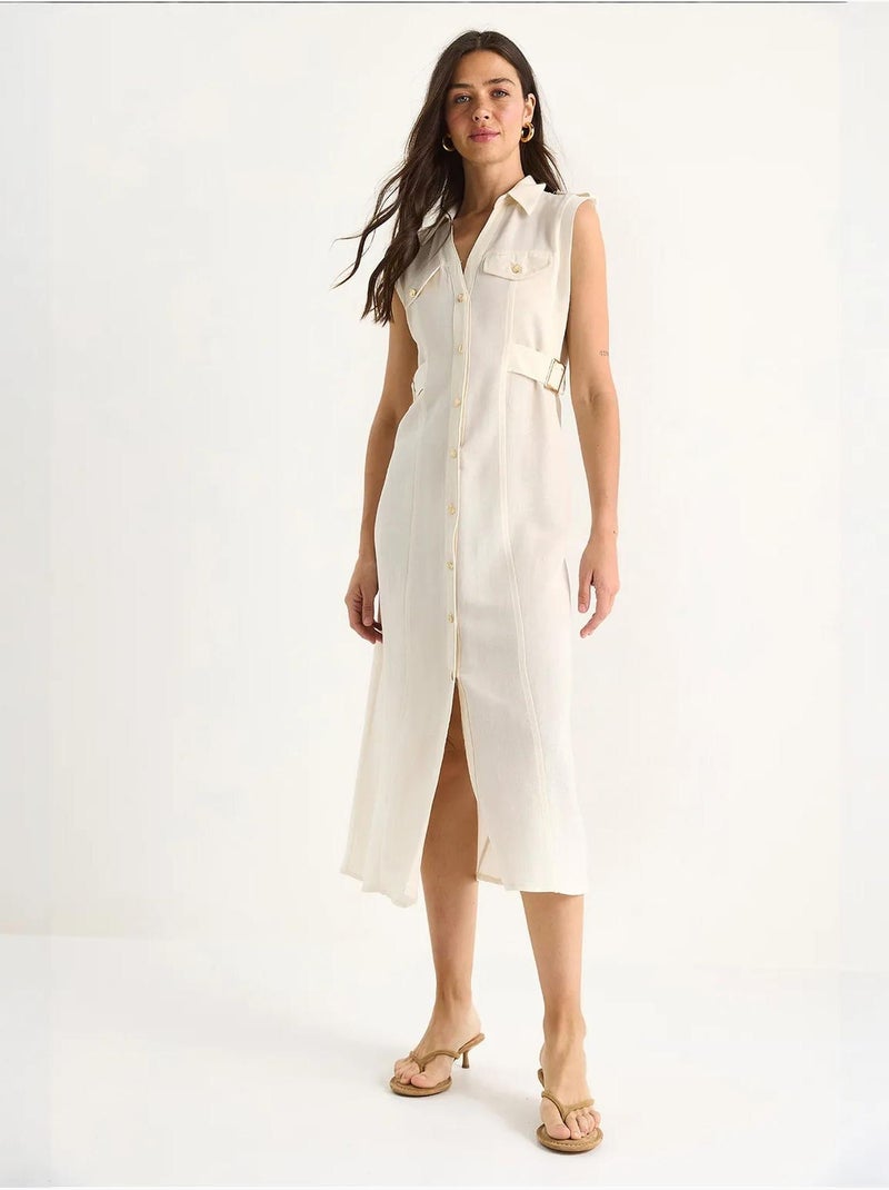 Abito midi con dettaglio cintura lucci Beige argilla - Kiabi