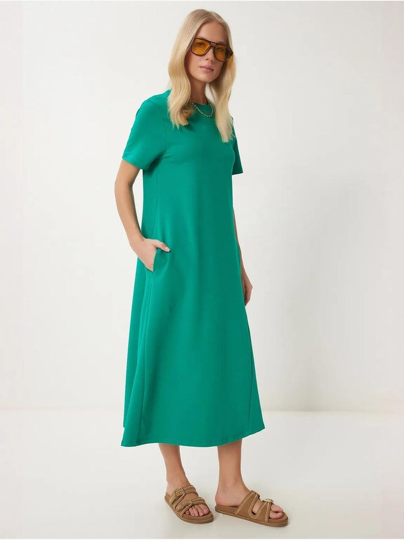 Abito midi con maniche corte e girocollo istanbul Verde - Kiabi