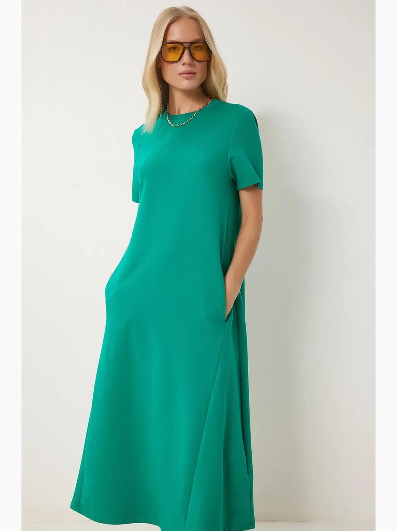 Abito midi con maniche corte e girocollo istanbul Verde - Kiabi