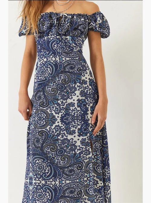 Abito midi con motivo e spacchi sul collo lucci - Kiabi