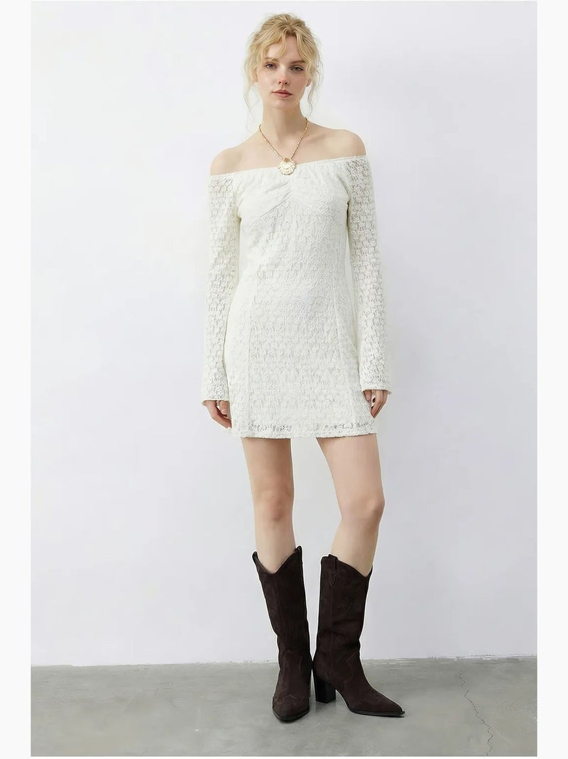 Abito midi con scollo a barca in pizzo lucci Bianco - Kiabi