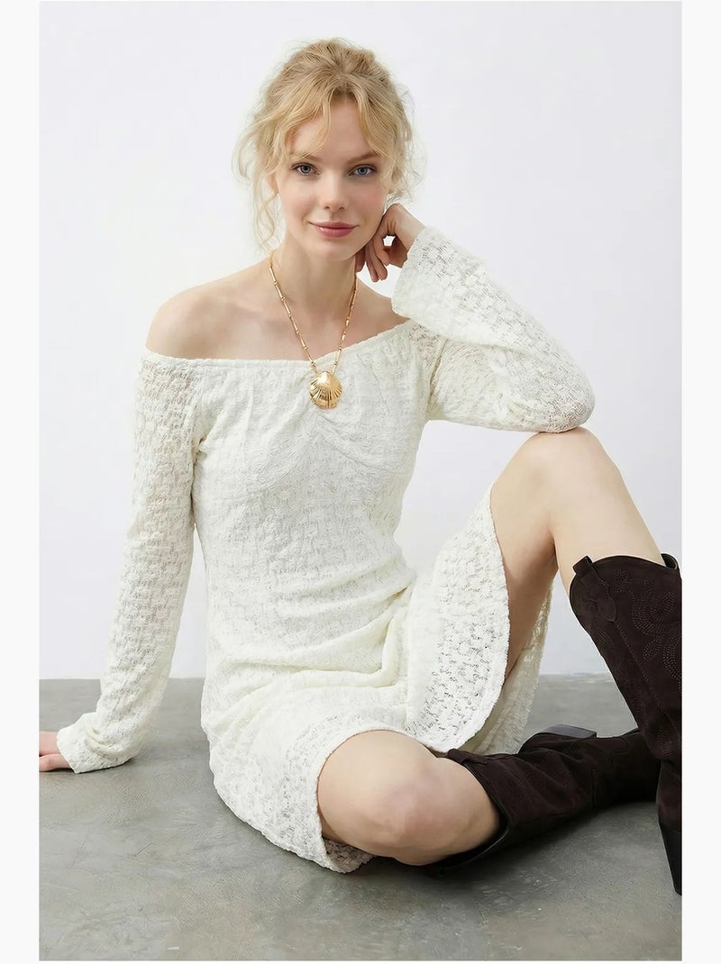 Abito midi con scollo a barca in pizzo lucci Bianco - Kiabi