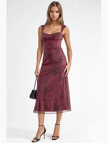 Abito midi con scollo a cuore e motivo floreale hiccup