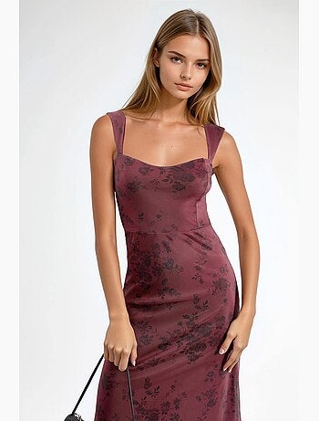 Abito midi con scollo a cuore e motivo floreale hiccup