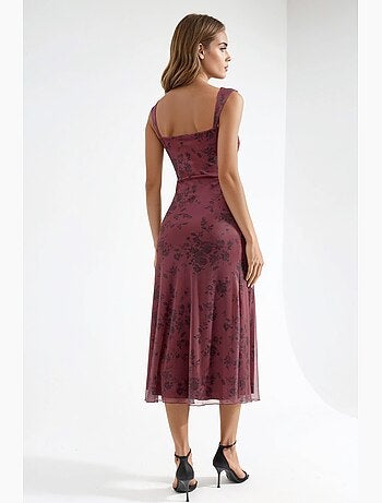 Abito midi con scollo a cuore e motivo floreale hiccup