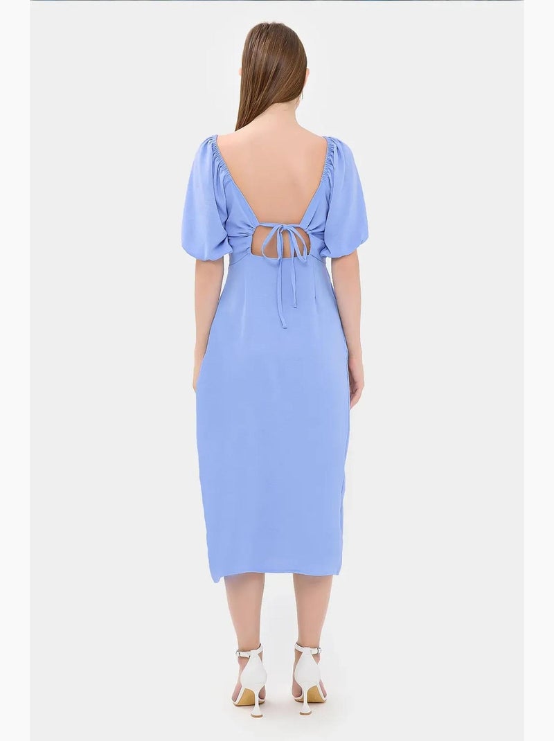 Abito midi con scollo a cuore e spacco laterale hiccup Blu cielo - Kiabi