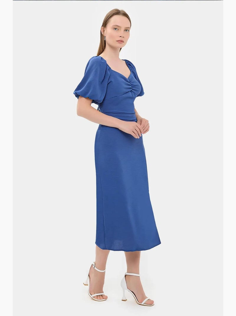 Abito midi con scollo a cuore e spacco laterale hiccup Blu cobalto - Kiabi