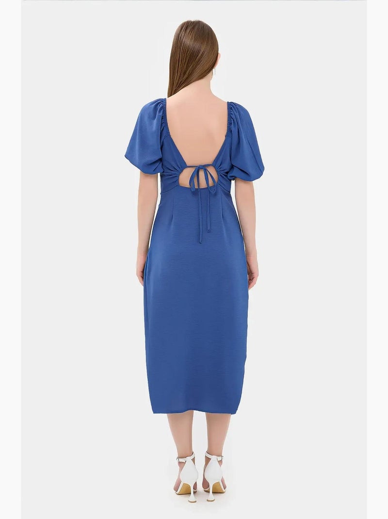 Abito midi con scollo a cuore e spacco laterale hiccup Blu cobalto - Kiabi