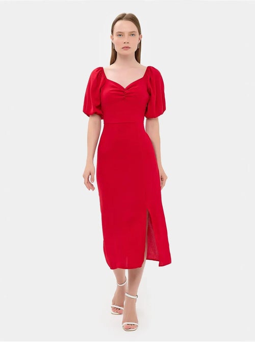 Abito midi con scollo a cuore e spacco laterale hiccup - Kiabi