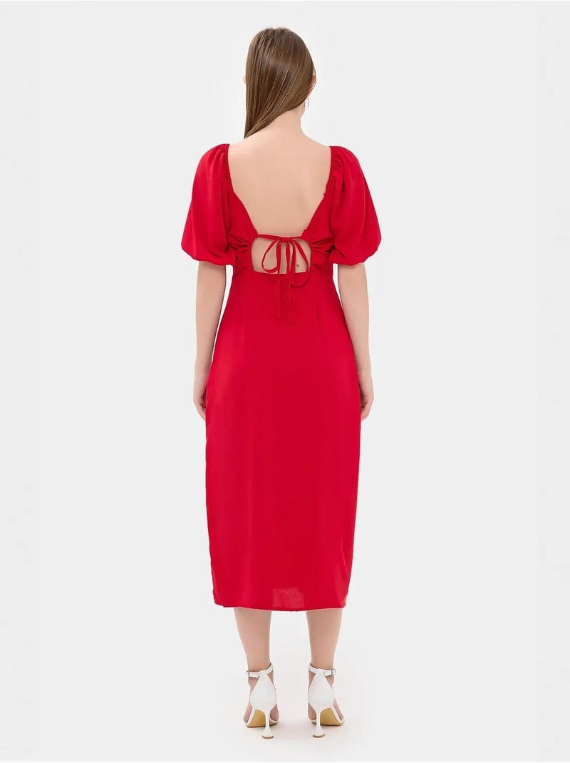 Abito midi con scollo a cuore e spacco laterale hiccup Rosso - Kiabi