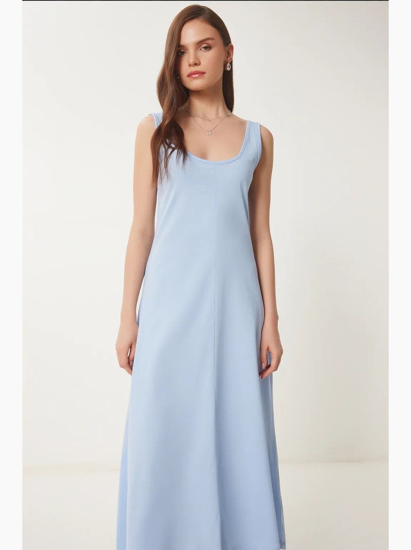 Abito midi con scollo a u istanbul Blu zaffiro - Kiabi