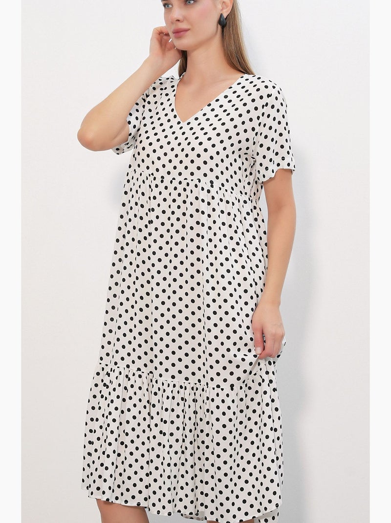 Abito midi con scollo a v a pois bdart Bianco sporco - Kiabi