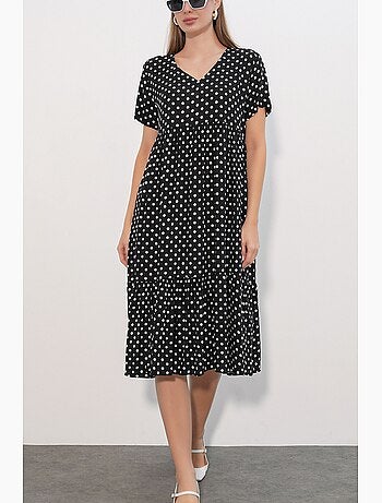 Abito midi con scollo a v a pois bdart
