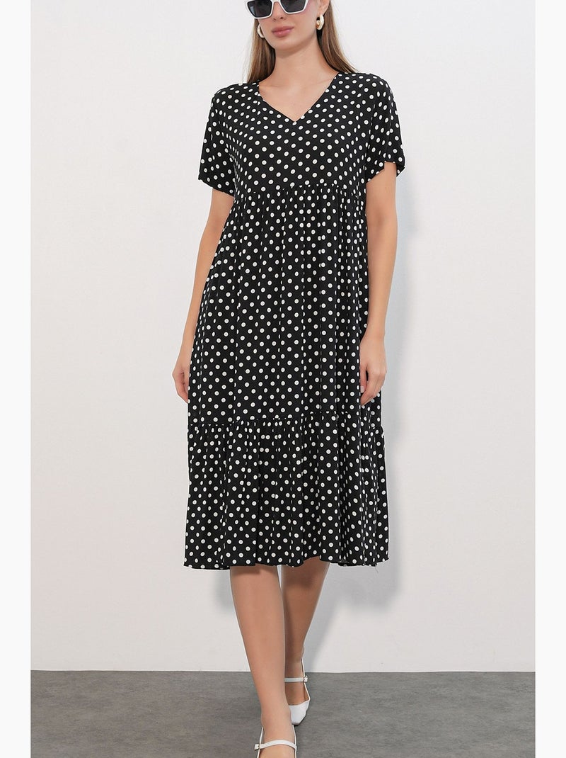 Abito midi con scollo a v a pois bdart Nero - Kiabi