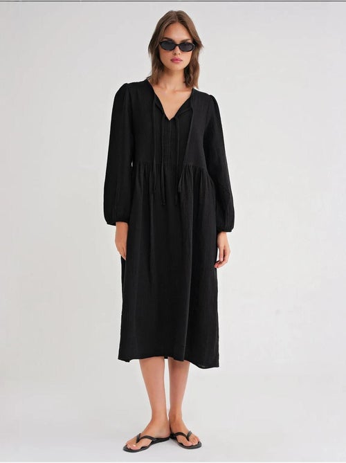 Abito midi con scollo a v e chiusura con laccetto mixray - Kiabi Abito midi con scollo a v e chiusura con laccetto mixray - Kiabi