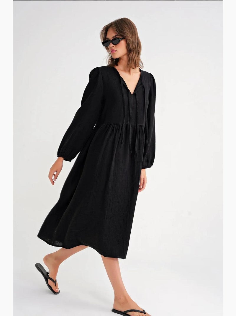 Abito midi con scollo a v e chiusura con laccetto mixray Nero - Kiabi