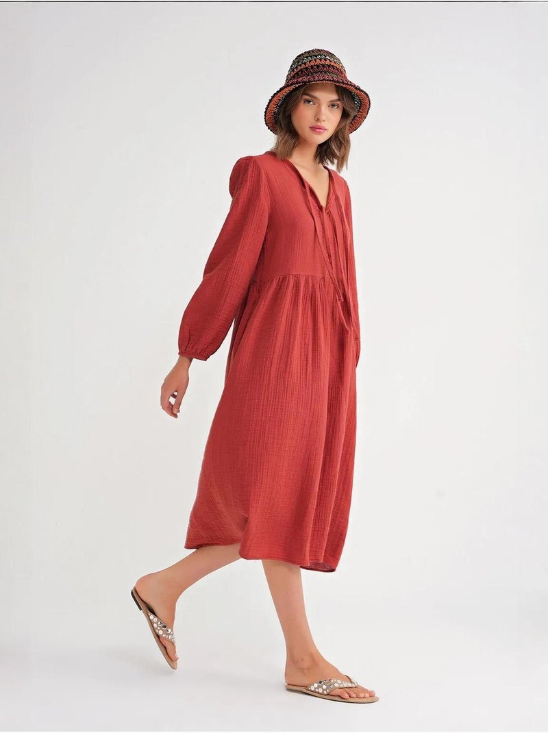 Abito midi con scollo a v e chiusura con laccetto mixray Rosso scuro - Kiabi