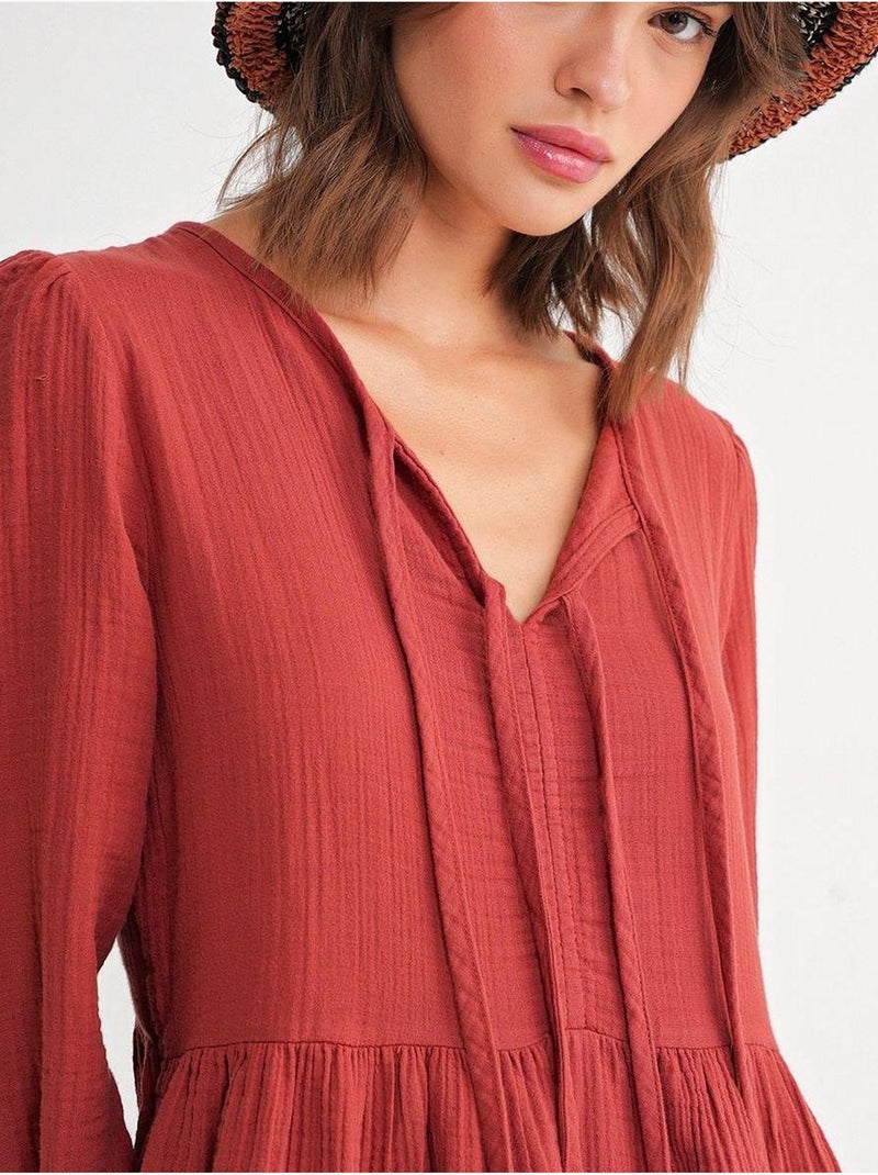 Abito midi con scollo a v e chiusura con laccetto mixray Rosso scuro - Kiabi