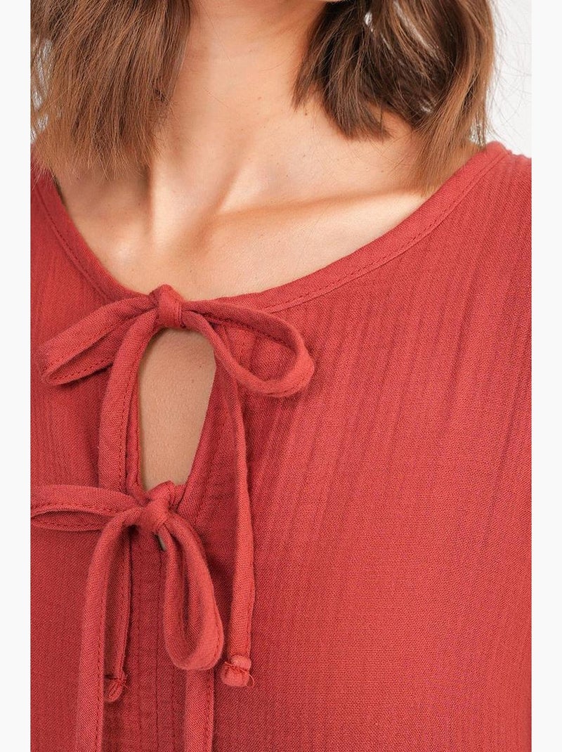 Abito midi con scollo a v e chiusura con laccetto mixray Rosso scuro - Kiabi