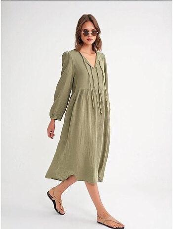 Abito midi con scollo a v e chiusura con laccetto mixray