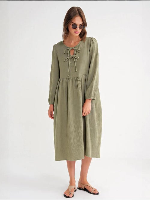 Abito midi con scollo a v e chiusura con laccetto mixray - Kiabi