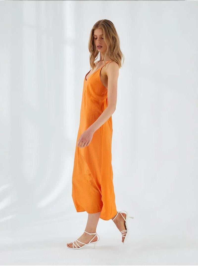 Abito midi con scollo a v e spacco mixray Arancione mandarino - Kiabi