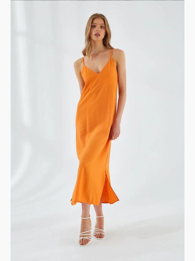 Abito midi con scollo a v e spacco mixray Arancione mandarino - Kiabi