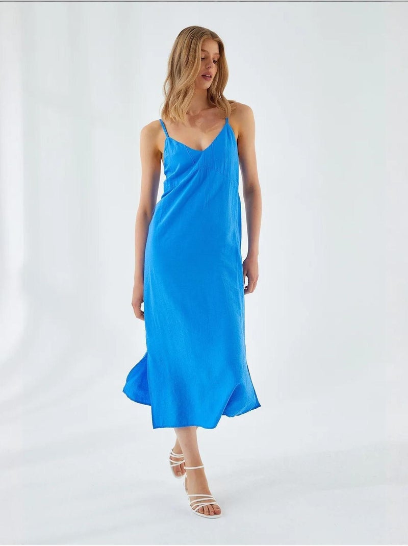 Abito midi con scollo a v e spacco mixray Blu cobalto - Kiabi