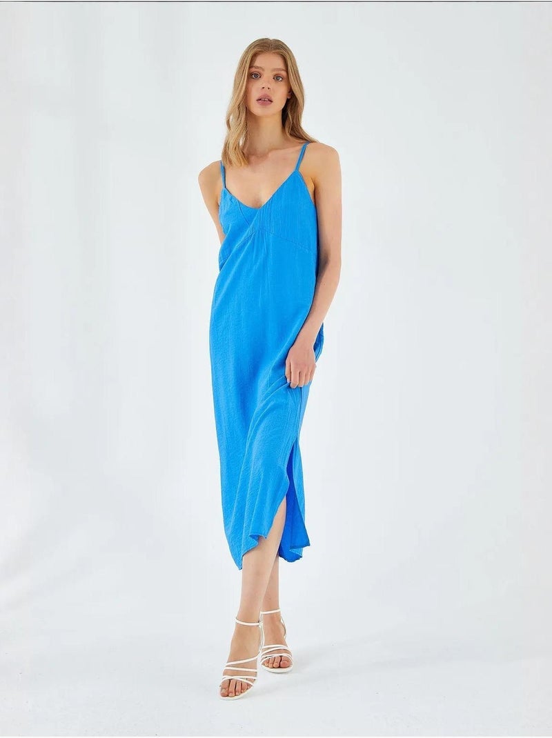 Abito midi con scollo a v e spacco mixray Blu cobalto - Kiabi