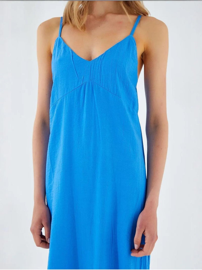 Abito midi con scollo a v e spacco mixray Blu cobalto - Kiabi
