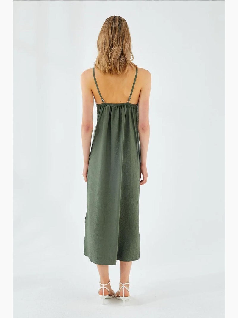 Abito midi con scollo a v e spacco mixray Verde scuro - Kiabi