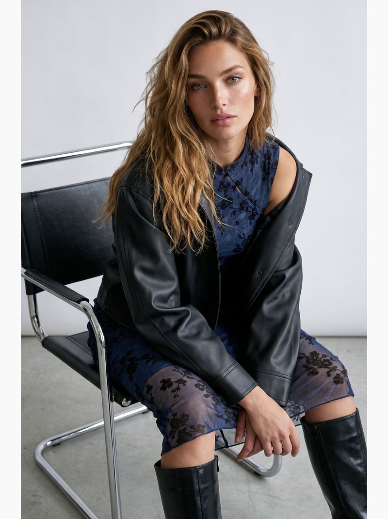 Abito midi con scollo a v e stampa floreale hiccup Blu marino - Kiabi