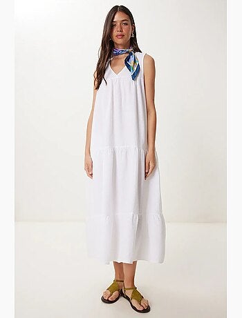 Abito midi con scollo a v e volant istanbul