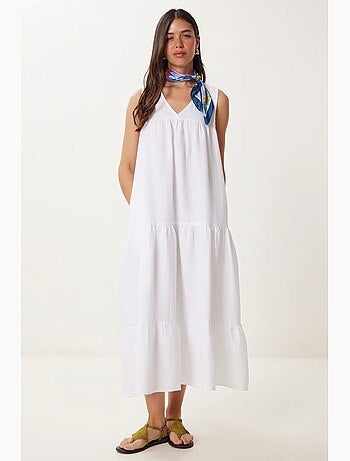 Abito midi con scollo a v e volant istanbul
