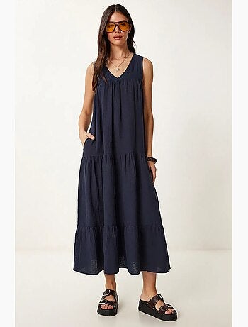 Abito midi con scollo a v e volant istanbul