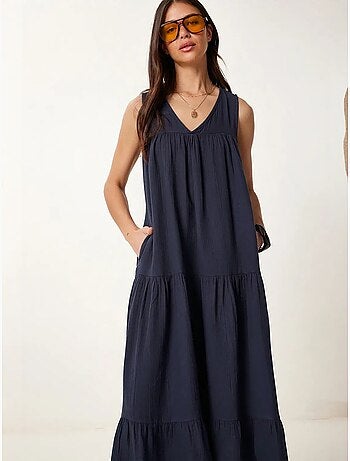 Abito midi con scollo a v e volant istanbul