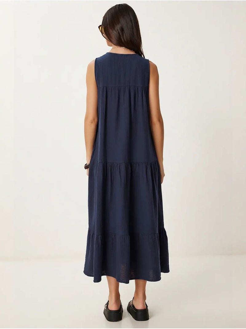Abito midi con scollo a v e volant istanbul Blu marino - Kiabi