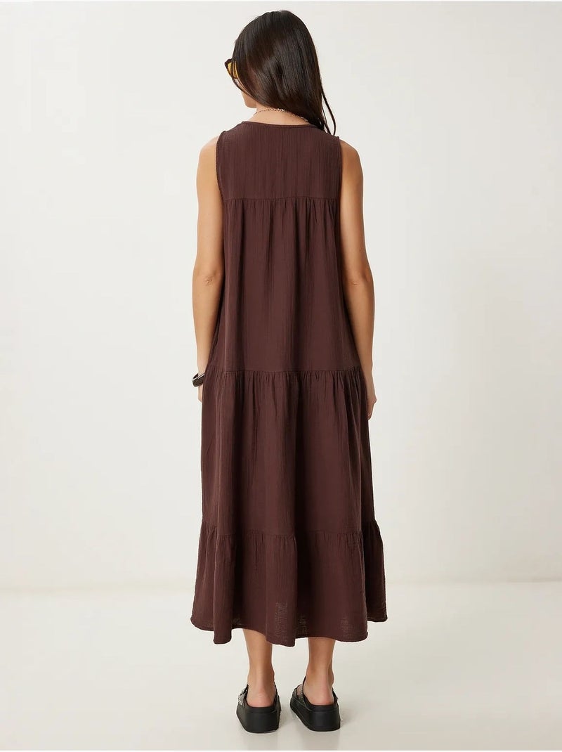 Abito midi con scollo a v e volant istanbul Marrone cioccolato - Kiabi
