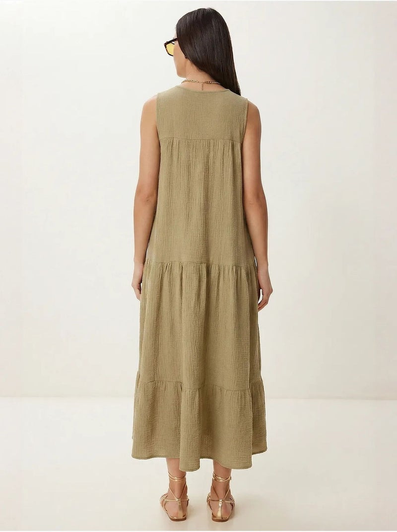 Abito midi con scollo a v e volant istanbul Verde kaki - Kiabi