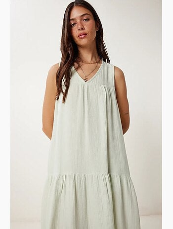 Abito midi con scollo a v e volant istanbul