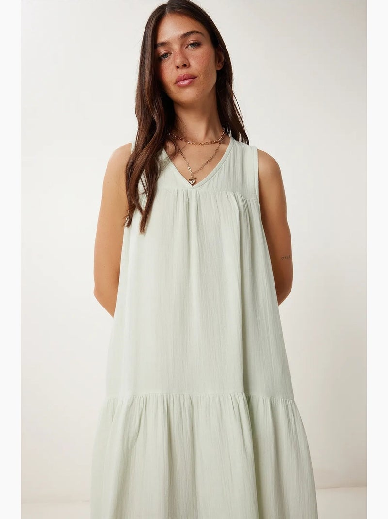 Abito midi con scollo a v e volant istanbul Verde menta - Kiabi