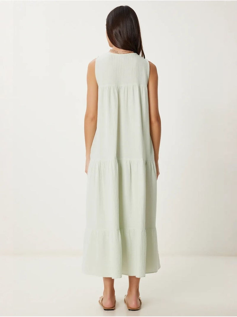 Abito midi con scollo a v e volant istanbul Verde menta - Kiabi