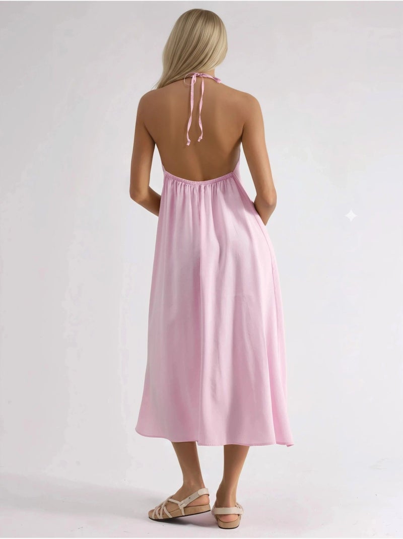 Abito midi con scollo all’americana busem Rosa pallido - Kiabi