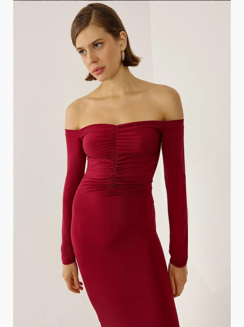 Abito midi con spalle scoperte hiccup Rosso - Kiabi