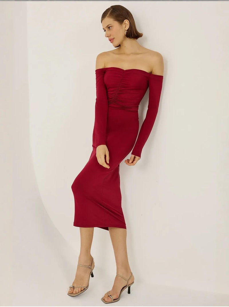 Abito midi con spalle scoperte Rosso - Kiabi