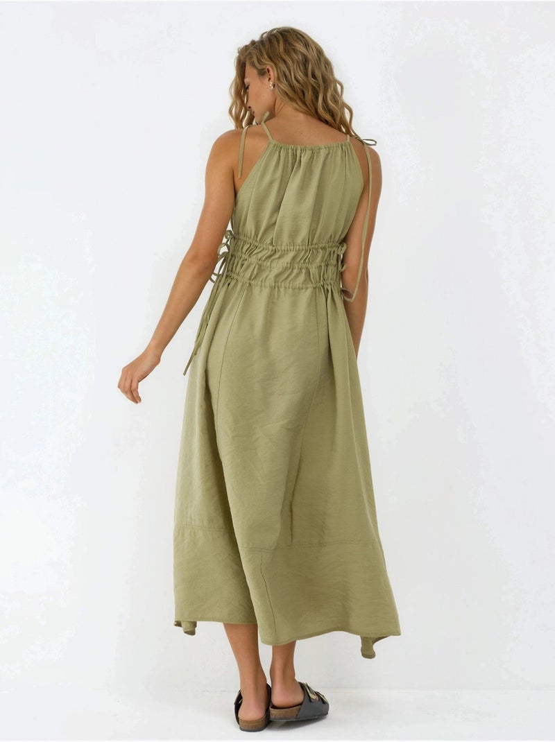 Abito midi con spalline arricciate busem Verde kaki - Kiabi