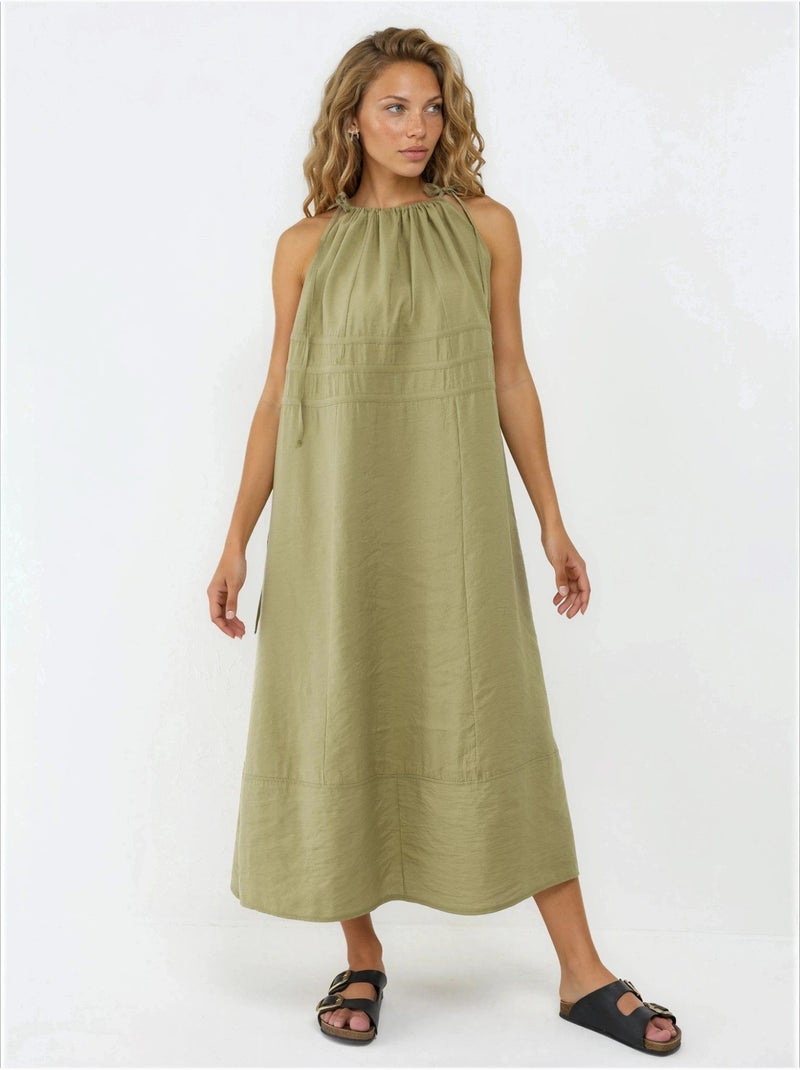Abito midi con spalline arricciate busem Verde kaki - Kiabi