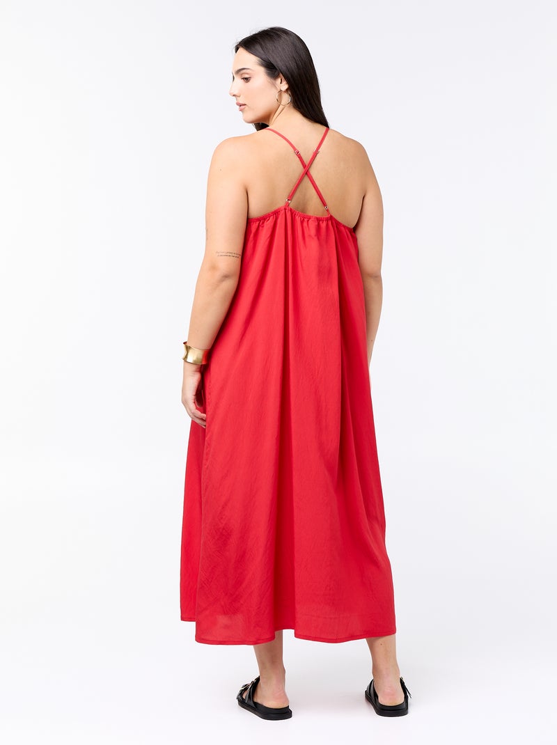 Abito midi con spalline regolabili Rosso - Kiabi