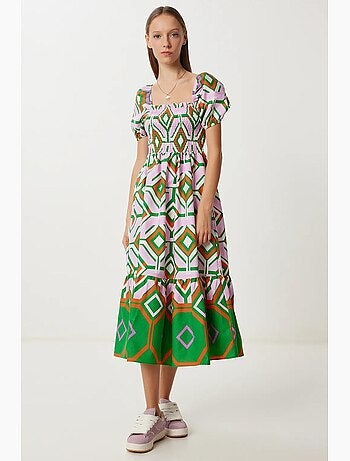 Abito midi con stampa batik e dettaglio con volant istanbul