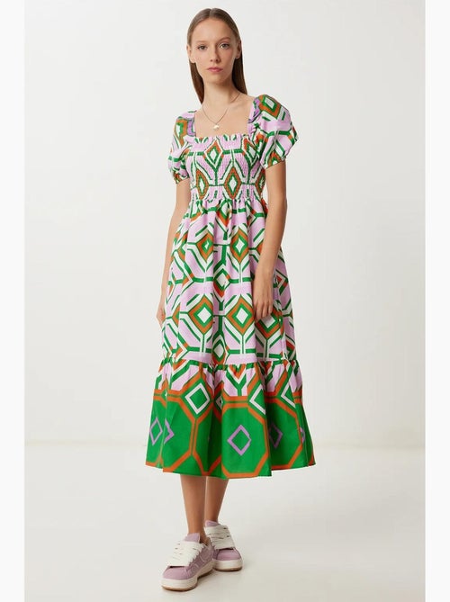 Abito midi con stampa batik e dettaglio con volant istanbul - Kiabi Abito midi con stampa batik e dettaglio con volant istanbul - Kiabi